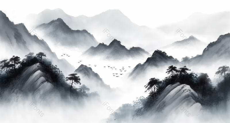 山水画水墨风手绘效果背景图,插画/手绘图,插画/手绘图库,插画/手绘图下载,插画/手绘